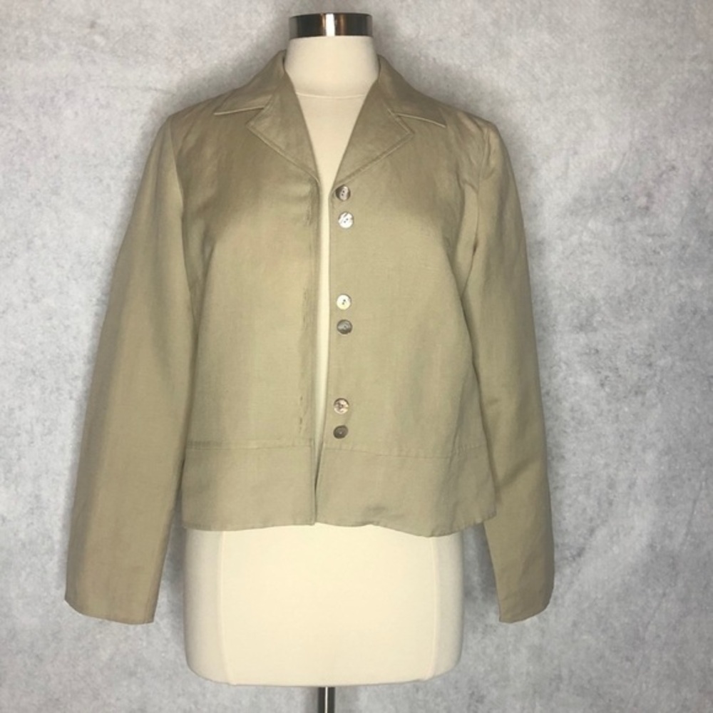 Talbots women’s tan linen blend slit back jacket size 6